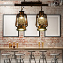 GobekUsa Copper Lantern Island Light with Clear Glass - 2-Bulb Kitchen Hanging Fixture
