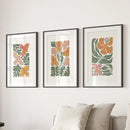 Abstract Botanical Set of 3 Prints. Retro Flower Gallery Art by Wall Art Set