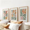 Abstract Botanical Set of 3 Prints. Retro Flower Gallery Art by Wall Art Set