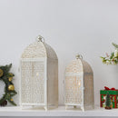 Set of 2-16.5''&12'' High Metal Lantern-White with Gold Brush