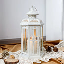 12" H Medium Candle Lantern(White with Gold Brush)