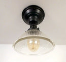 Vintage Factory Holophane Glass With Exposed Socket Light