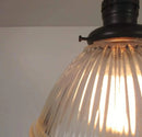 Vintage Factory Holophane Glass With Exposed Socket Light