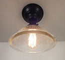 Vintage Factory Holophane Glass With Exposed Socket Light