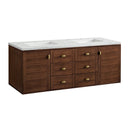 James Martin Amberly 60" Dual Mount Double Bathroom Vanity, Mid-Century Walnut