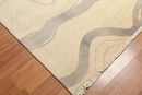 8x10 Ivory Hand Knotted Modern Sand Bars Abstract 100% Wool Pile Area Rug