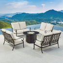 Black Aluminum Fire Table Set with Four Deep Seating Loveseats