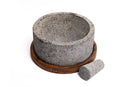 Volcanic Stone Molcajete "Chilmamolli" - 10-inch Volcanic Stone Bowl with Parota Wood Base, 50 Oz Capacity