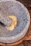 Volcanic Stone Molcajete "Chilmamolli" - 10-inch Volcanic Stone Bowl with Parota Wood Base, 50 Oz Capacity