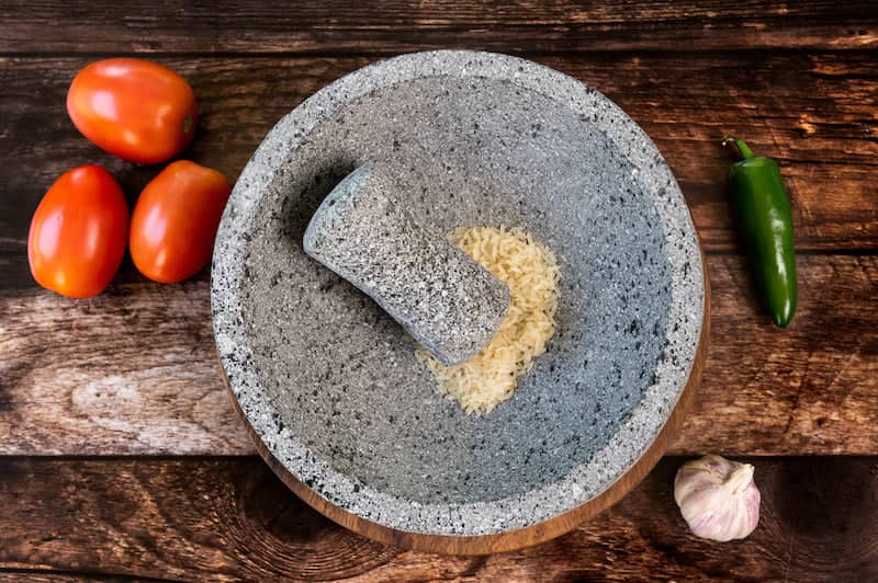 Craft by Order - Volcanic Stone Molcajete "Chilmamolli" - 10-inch Volcanic Stone Bowl with Parota Wood Base, 50 Oz Capacity