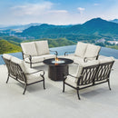 Black Aluminum Fire Table Set with Four Deep Seating Loveseats