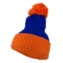 Two Tone Vertical Ribbed Pom Beanie