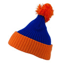 Two Tone Vertical Ribbed Pom Beanie