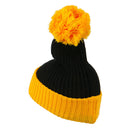 Two Tone Vertical Ribbed Pom Beanie
