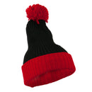 Two Tone Vertical Ribbed Pom Beanie