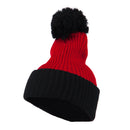 Two Tone Vertical Ribbed Pom Beanie
