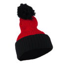 Two Tone Vertical Ribbed Pom Beanie