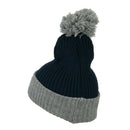 Two Tone Vertical Ribbed Pom Beanie