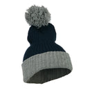 Two Tone Vertical Ribbed Pom Beanie