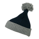 Two Tone Vertical Ribbed Pom Beanie