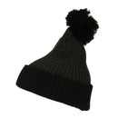 Two Tone Vertical Ribbed Pom Beanie