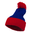 Two Tone Vertical Ribbed Pom Beanie