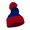 Two Tone Vertical Ribbed Pom Beanie