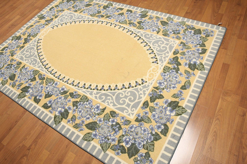 5'4"x7'8" Gold, Gray, Green, Blue, Multi Color Indonesian High Density Hand Carved Effect Modern Oriental Rug