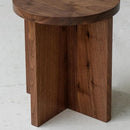 Sarp Handmade Solid Beech Wood Round Side Table And Stool