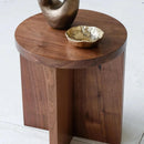 Sarp Handmade Solid Beech Wood Round Side Table And Stool