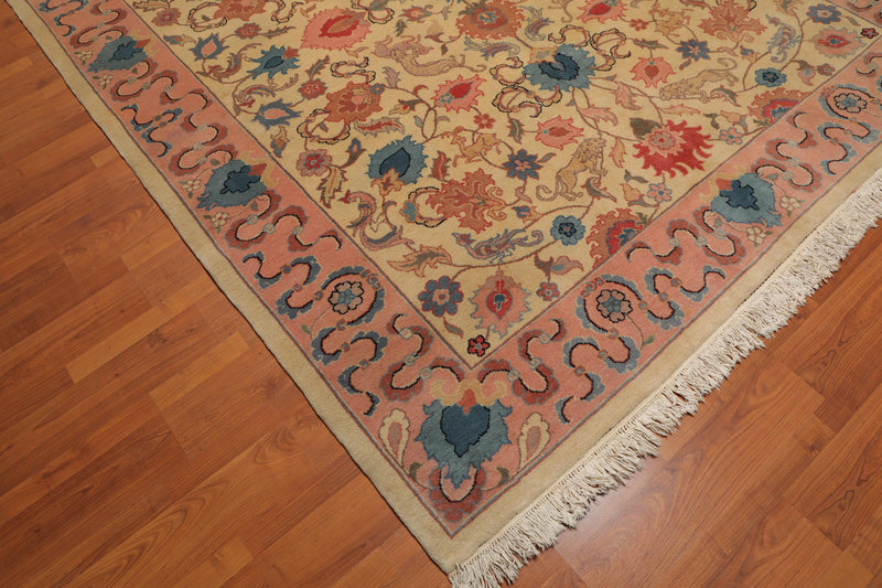 7'10" x 9’8" Hand Knotted Romanian Kaashaan Hunting Wool Oriental Area Rug Beige