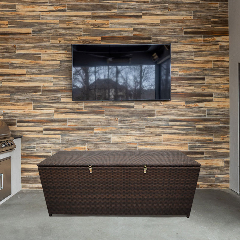 Brown Wicker Patio Deck Box with 113 Gallon Storage and Metal Frame