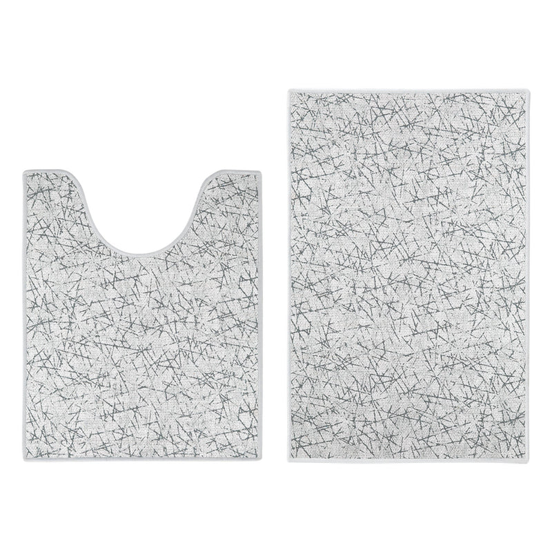 Geometric Design 2 Piece Bathroom Rugs Set | White