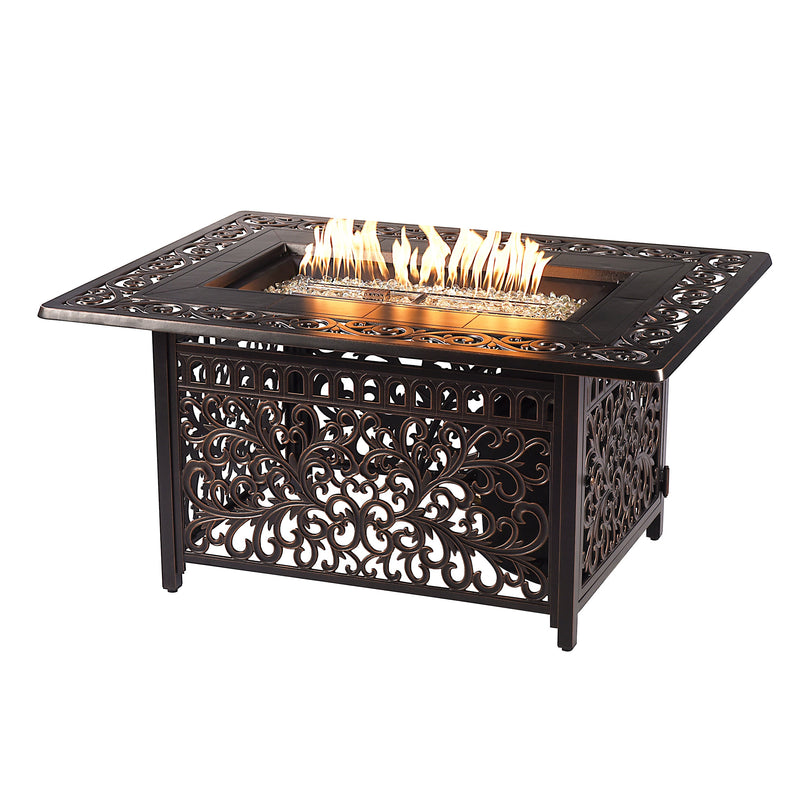 Aluminum 48-in Rectangular Patio Fire Table and Swivel Rocker Set