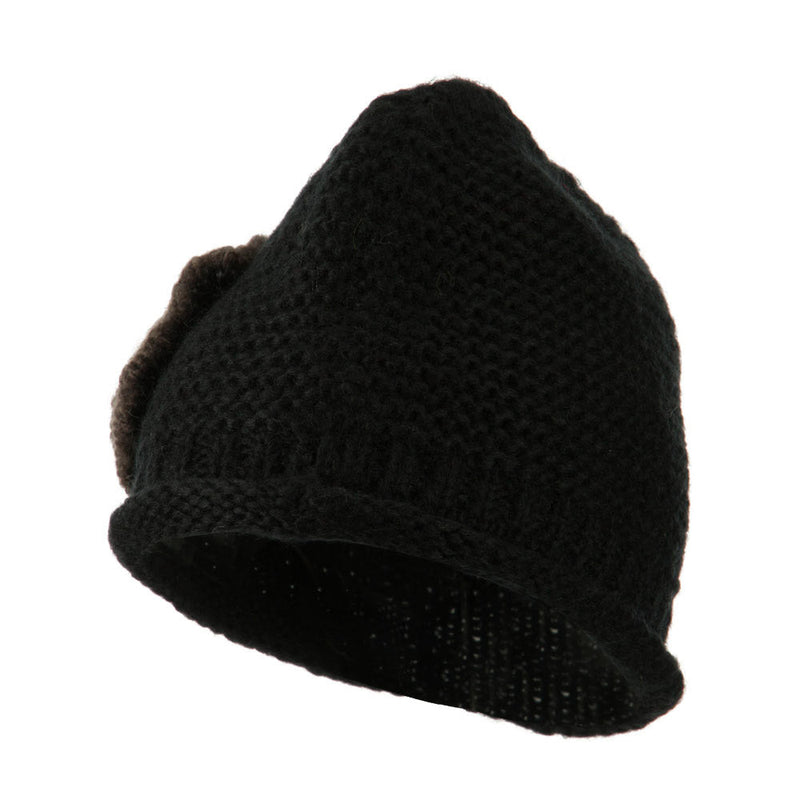 Women's Acrylic Knit Beanie with Spiral Flower