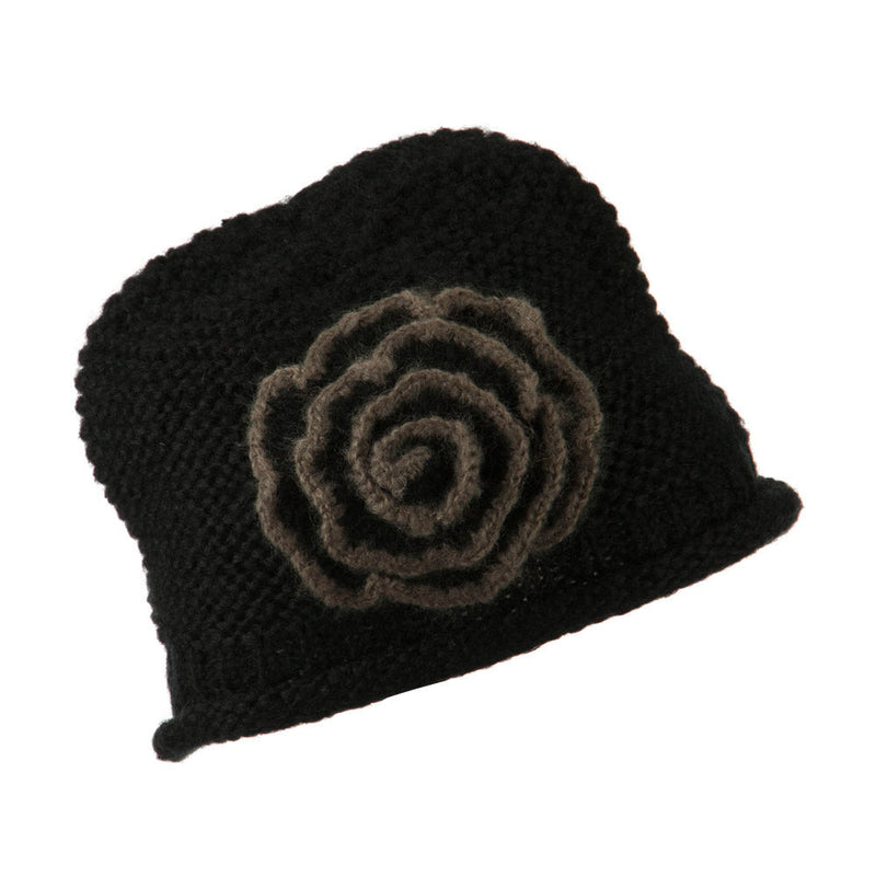 Women's Acrylic Knit Beanie with Spiral Flower