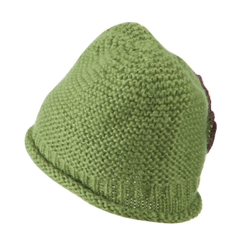 Women's Acrylic Knit Beanie with Spiral Flower