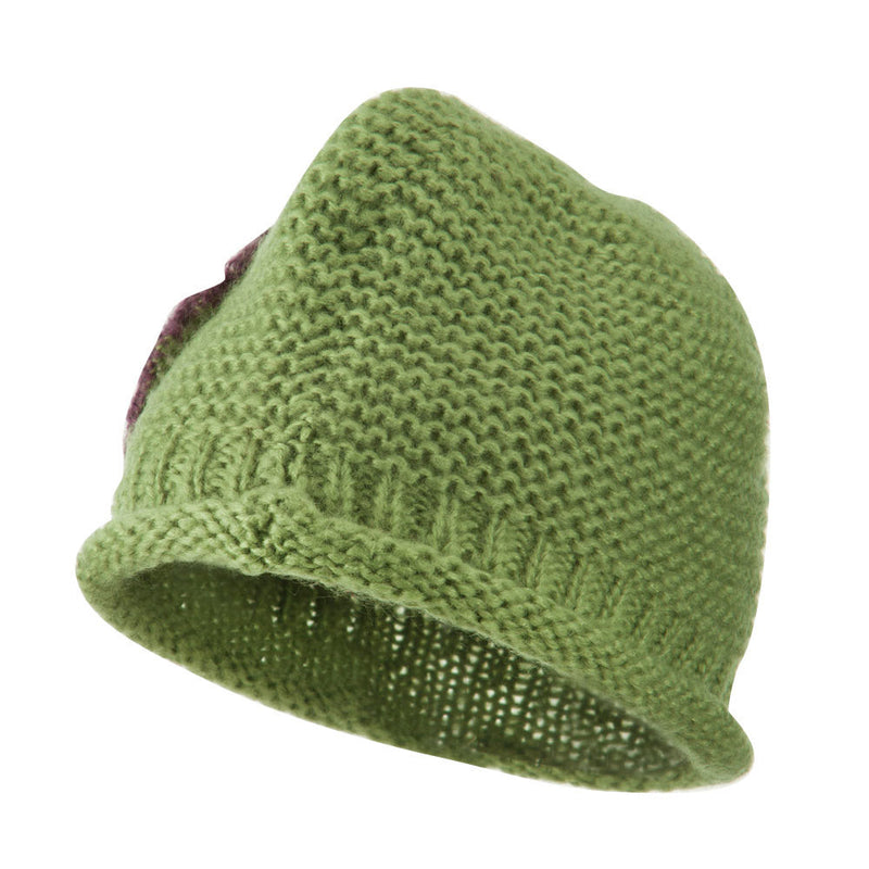 Women's Acrylic Knit Beanie with Spiral Flower
