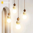 Wabi Sabi Cream Stone Pendant Light With Wooden Accent