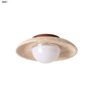GobekUsa Acrylic LED Ceiling Lamp Yellow Travertine Wood Canopy Wabi Sabi Style