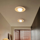 GobekUsa Acrylic LED Ceiling Lamp Yellow Travertine Wood Canopy Wabi Sabi Style