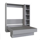 Easy-Lift Full Murphy Wall Bed in Grey with Bookshelf