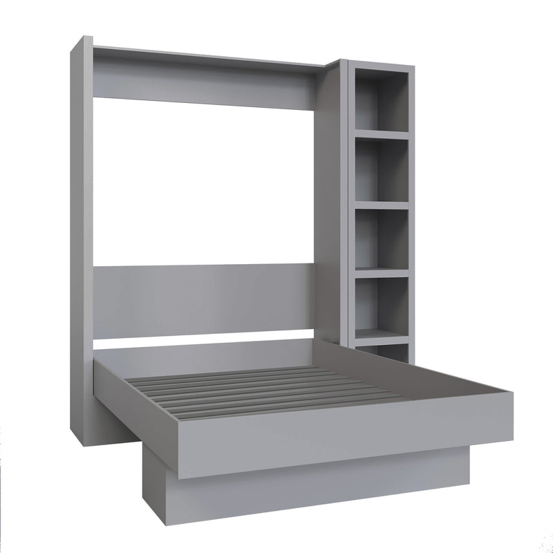 Easy-Lift Full Murphy Wall Bed in Grey with Bookshelf