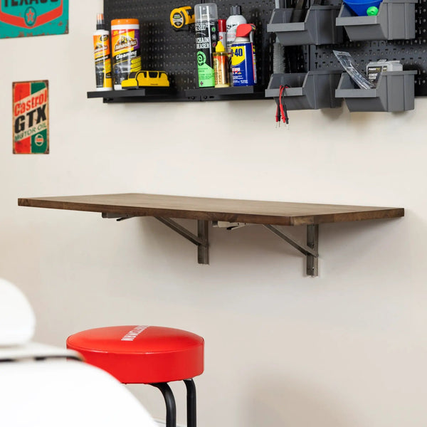 Wakefield Foldable Workbench | Dark Wood Tabletop with Stainless Hardware | Heavy-Duty Table