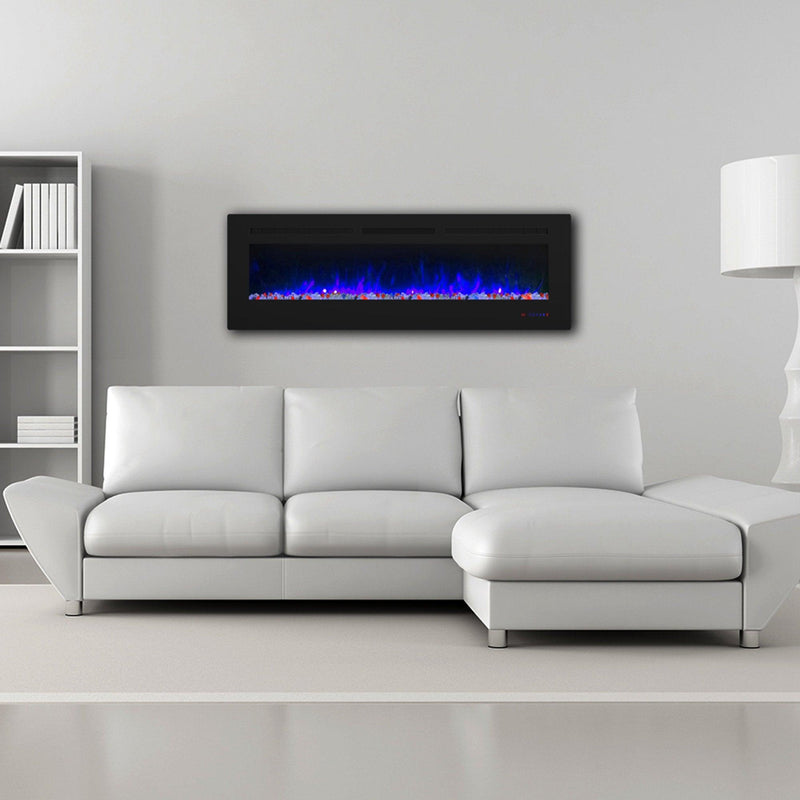 Insert or Wall-Mount Electric Fireplace with Remote Control and Touch Screen in 13 Flame Colors and Base Lights
