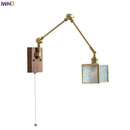 GobekUsa Cube Glass LED Wall Sconce Walnut Wood 2 Arms Rotatable Mirror Light