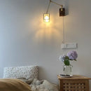 GobekUsa Cube Glass LED Wall Sconce Walnut Wood 2 Arms Rotatable Mirror Light