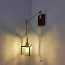 GobekUsa Cube Glass LED Wall Sconce Walnut Wood Rotatable Mirror Light