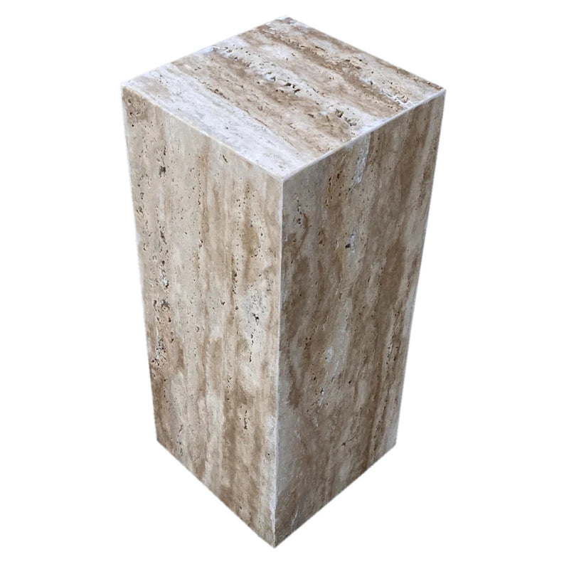 Walnut Travertine Vein-cut Cube Design End/Side Table, Nightstand Polished (W)10" (L)10" (H)24"