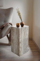 Walnut Travertine Vein-cut Cube End/Side Table - Polished 10x24